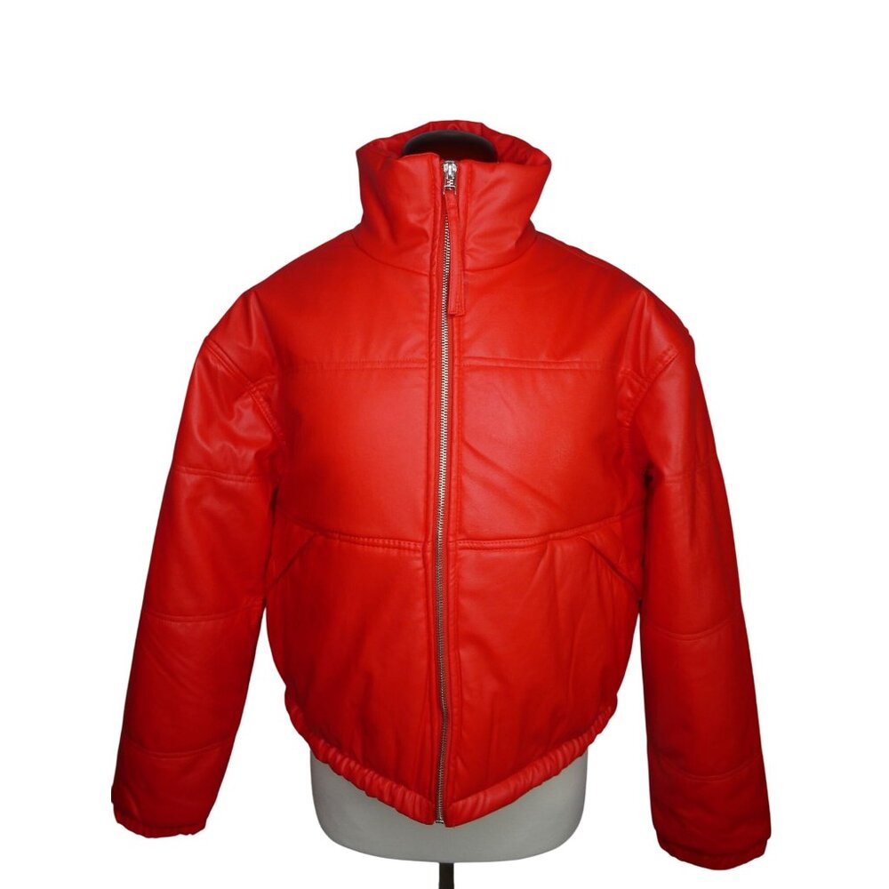 Vila by 26 international Orange‎ Red Faux Leather Jacket 12380 Size L